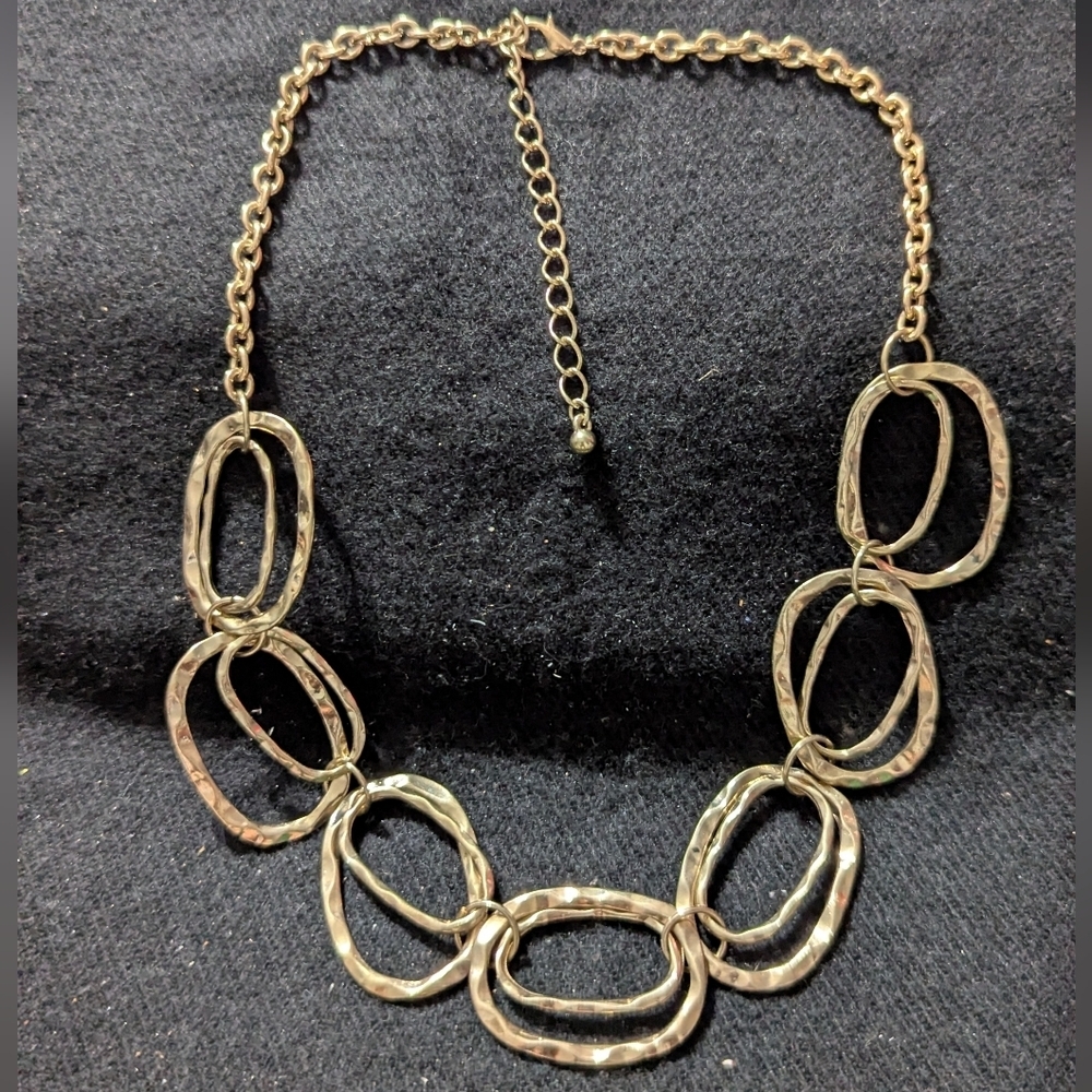 Gold Tone Textured Oval Chain Link Statement Necklace